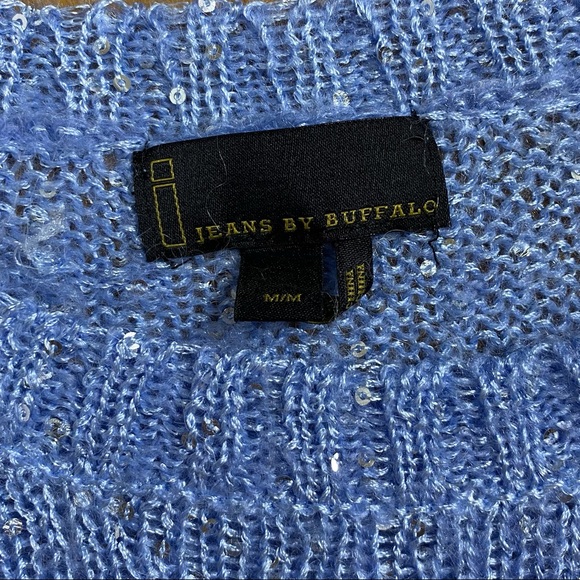 i jean by buffalo sequin crew sweater blue M - Picture 3 of 5